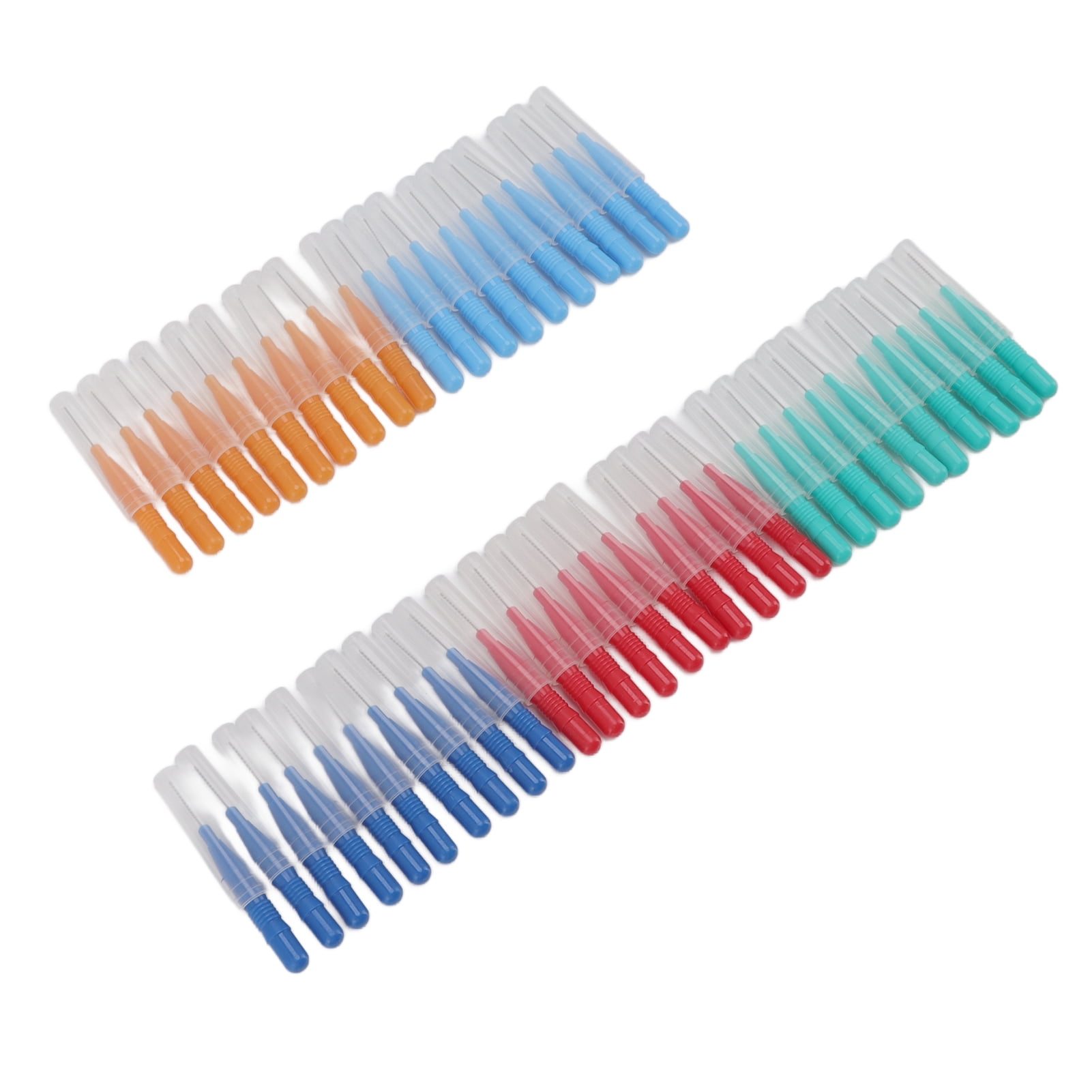 BIMZUC 50 Pcs Interdental Brushes, Tight Tooth Spacing Floss Cleaners for Plaque Removal, Oral Dental Health Picks & Tools (Red, Blue, Yellow, Green) 5.5 inches / 14 cm Length