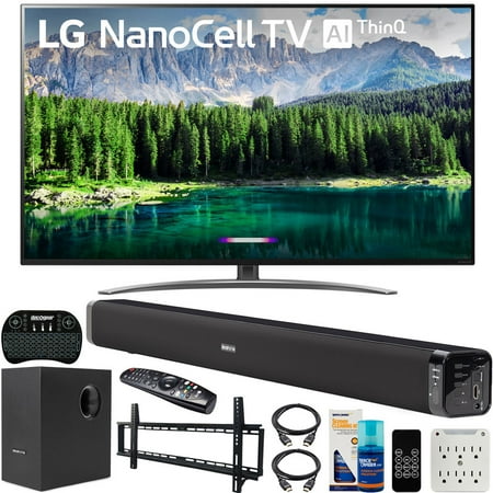 LG 49SM8600PUA 49-inch 4K HDR Smart LED NanoCell TV with AI ThinQ (2019) Bundle with Deco Gear Soundbar with Subwoofer, Wall Mount Kit, Deco Gear Wireless Keyboard and 6-Outlet Surge