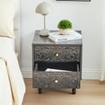 thumbnail image 6 of Wirrytor Modern Short Nightstand with 2 Drawers, Bedside Table 2 Drawer Dresser with Embossed Pattern, Storage End Table with Wooden Legs for Bedroom & Living Room, Black, 6 of 9