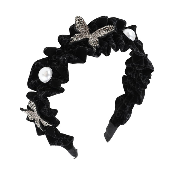 Unique Bargains 1 Pc Hairband Butterfly Faux Pearl Rhinestone Hair Accessories for Women Black
