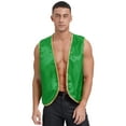 thumbnail image 3 of Zaldita Mens Halloween Tops Shiny Stain Vest Gold Trim Sleeveless Open Front Waistcoat Green XL, 3 of 7