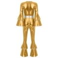 thumbnail image 3 of YiZYiF 70s Disco Costumes for Womens Metallic Shiny Jumpsuits Tiered Flare Sleeve Bell Bottoms Romper Gold XL, 3 of 7