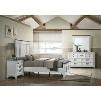 Roundhill Clelane Weathered White and Gray Finished 4-Piece Bedroom Set, Shiplap Panel Queen