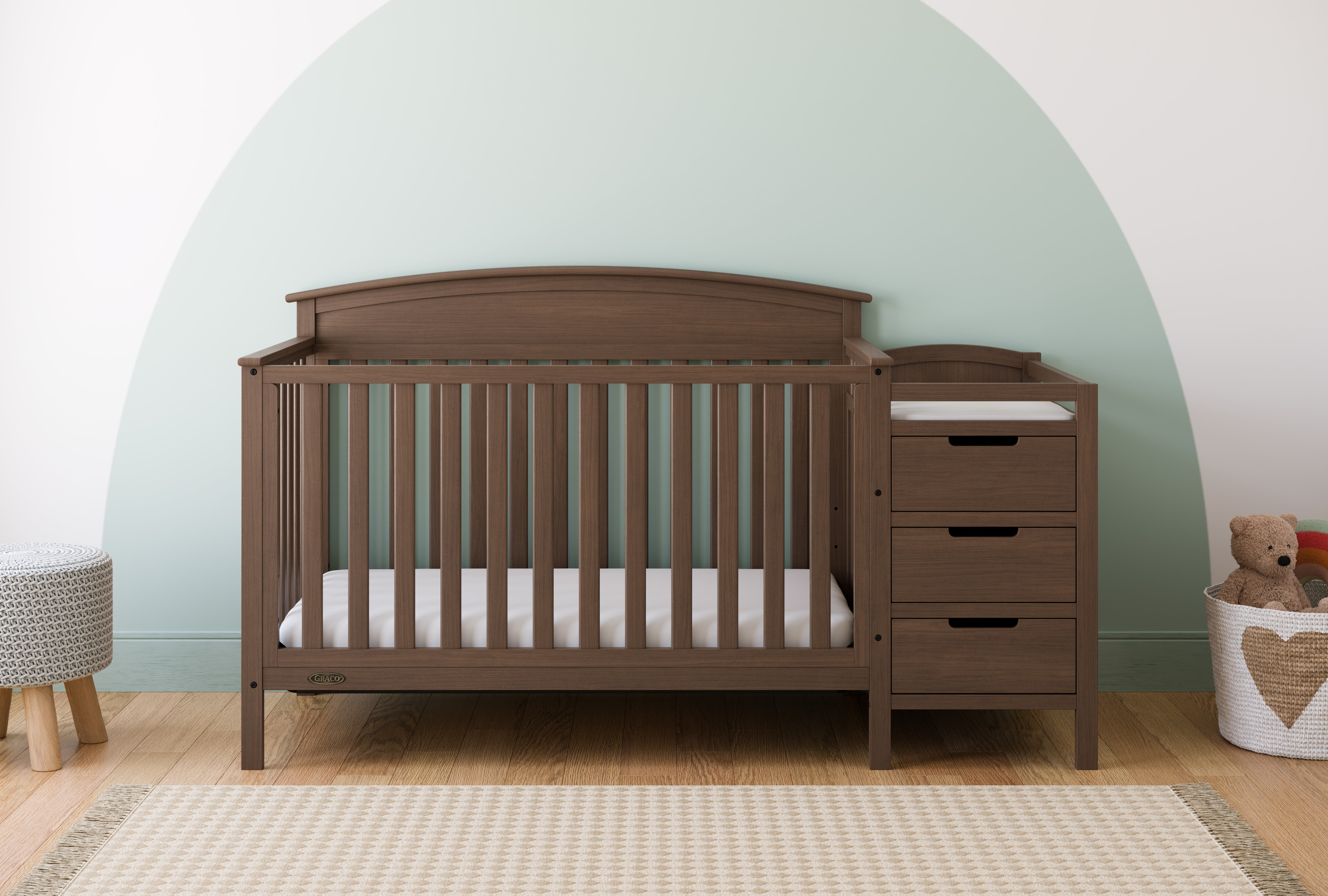 Graco Benton 4-in-1 Convertible Baby Crib and Changer, Hazelnut