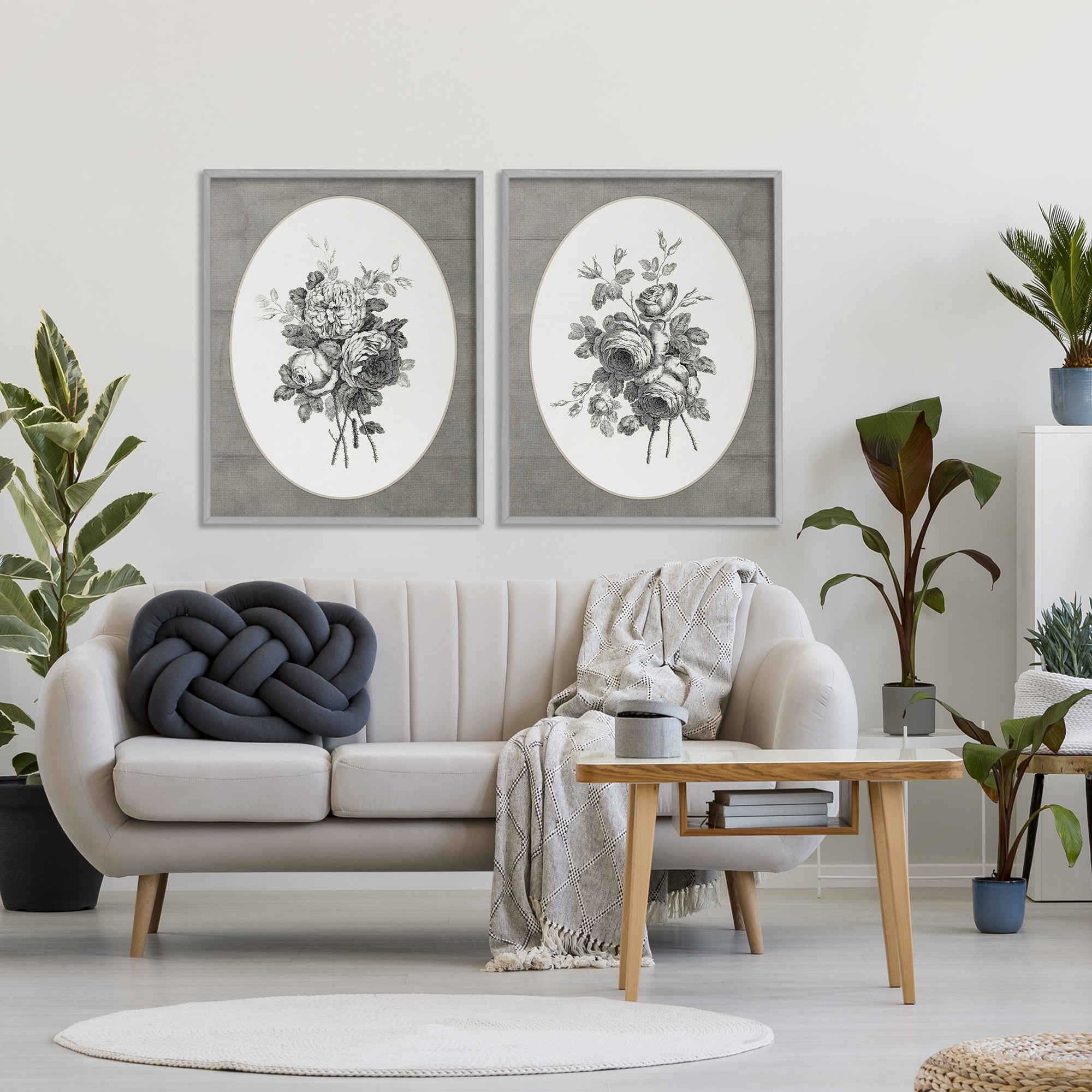 Vintage Petal Bundle Details 2 Piece Gray Framed Giclee Art Set, design by Lettered and Lined