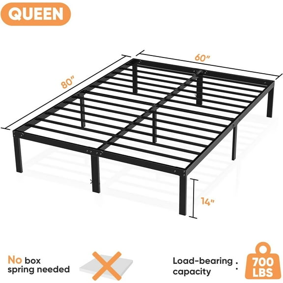 Wangbujianwang 14 Inch Queen size Bed Frame -  Metal Platform Bed Frames Mattress Foundation with Steel Slat Support, No Box Spring Needed, Storage Space Under Base, Easy Assembly, Black