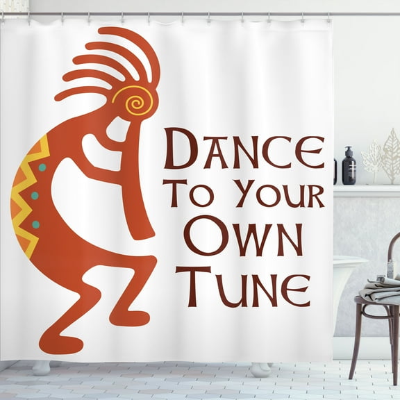 Ambesonne Kokopelli Shower Curtain, Tribal Dance Symbol Art, 69"Wx75"L, Vermilion Shamrock Green