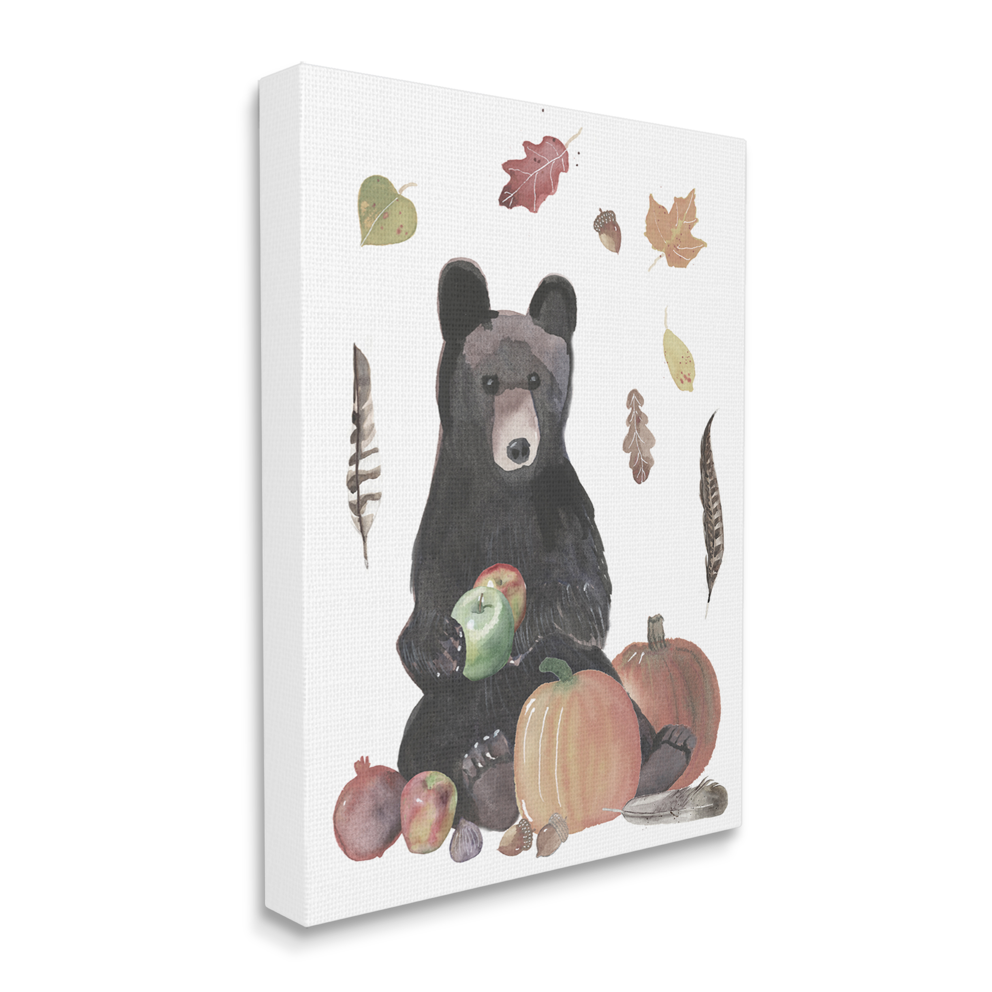 Stupell Industries Bear Cub Holding Apples Autumn Foliage and Pumpkins, 24 x 30,Design by Alicia Longley