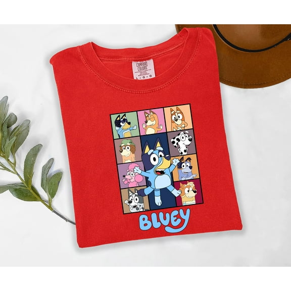 Moonlight Apparel Bluey Characters Graphic T-Shirt for Women Cute Cartoon Dog Print Tee Short Sleeve Crew Neck Casual Trendy Top Official Licensed Bluey Apparel
