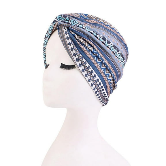 Women' Chemo Caps Ethnic Stretch Headscarf Skull Bandana Turban Hat Headwrap - Navy