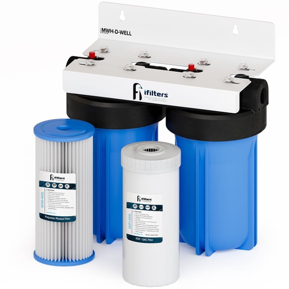 Well Water Whole House Filtration System Dual Stage Complete System Commercial Grade Sediment Odor Taste Rust, 1" Ports