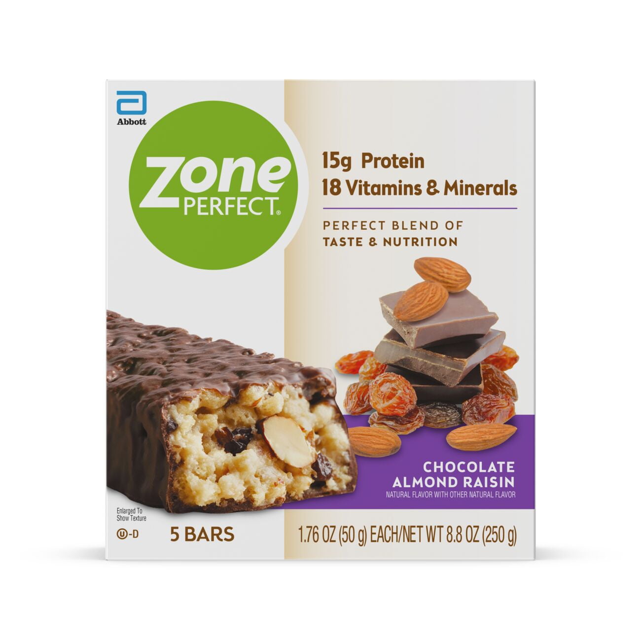 ZonePerfect Nutrition Bar, Chocolate Almond Raisin, 15g Protein, 5 Ct
