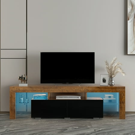 Tv Stand With Led Lights Stands Entertainment Cabinet For Living Room Modern Light Media Storage Console Table Furniture Drawer And Shelves Walnet Black From Anysun Accuweather Tv Cabinet Media Storage Console Table, Wood Console Table Tv Stand
