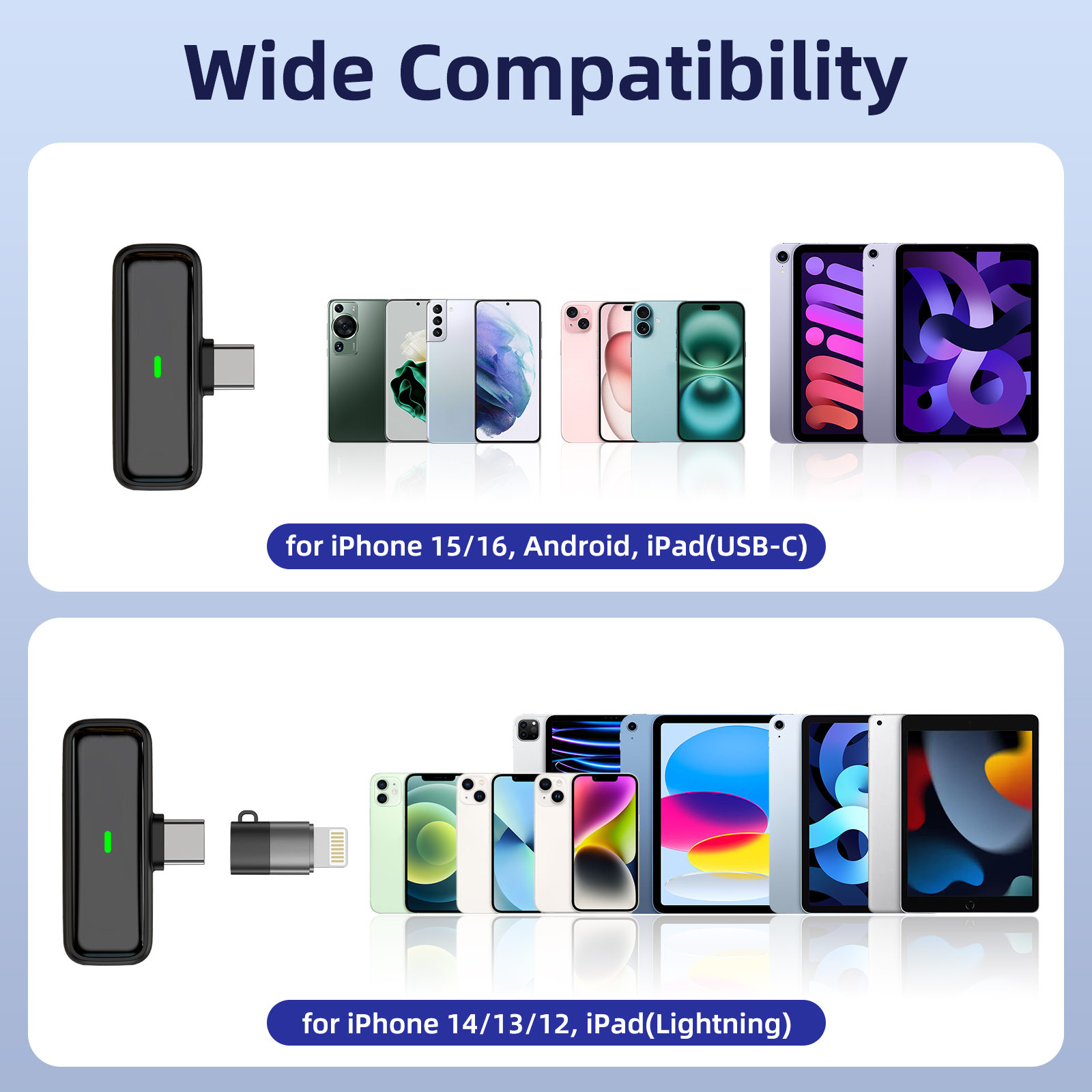 Micrófono inalámbrico para iPhone Android, doble micrófono de solapa inalámbrico con estuche de carga, micrófono de solapa USB C para iPhone 15/16 iPad grabación de video 6