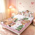 thumbnail image 3 of Manfei Festive Christmas Truck King Sheets,Gingerbread Men Snowman Bedding,Pink Orange,4-Piece,1 Flat Sheet,1 Fitted Sheet and 2 Pillowcases, 3 of 6