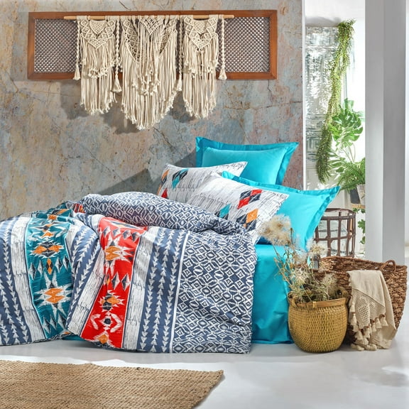 SUSSEXHOME Red Cactus Cotton Duvet Cover Set, Queen Size Duvet Cover, 1 Duvet Cover, 1 Fitted Sheet and 2 Pillowcases, Iron Safe, Hypoallergenic, Breathable , Machine Washable