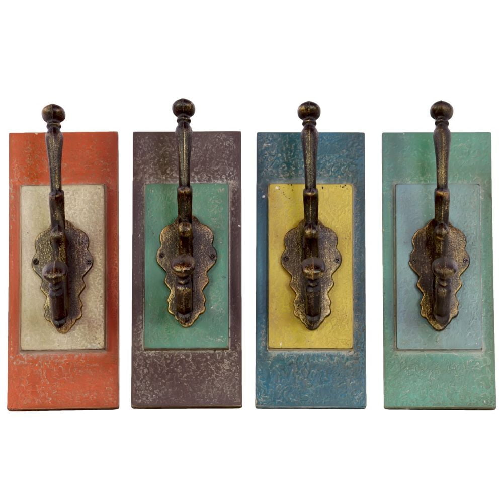 33093Ast A Set Of 4 Metal Coat Hanger With Wood Wall Mount Walmart