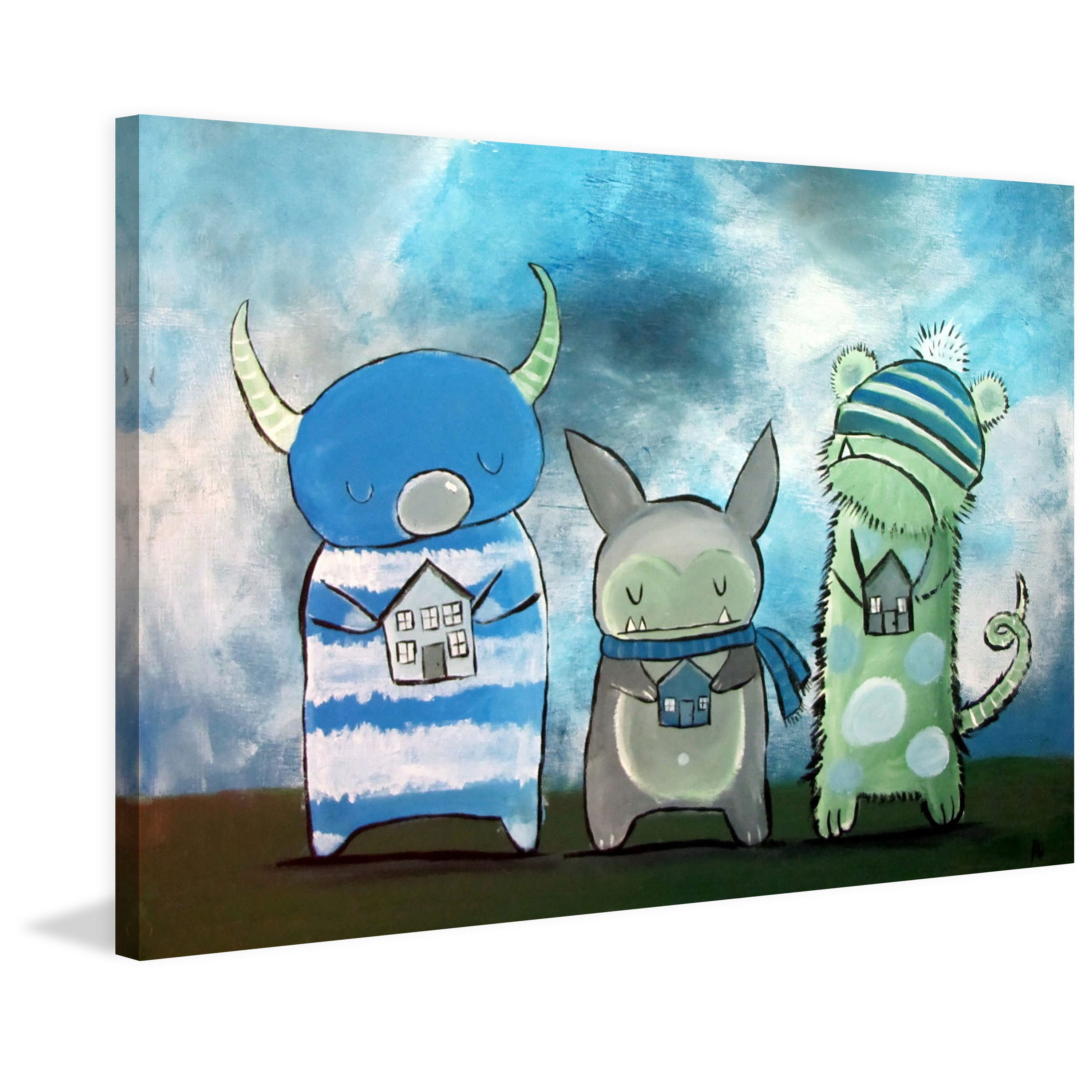"Tiny Houses" by Andrea Doss Painting Print on Wrapped Canvas