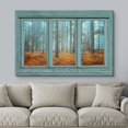 thumbnail image 3 of wall26 - Vintage Teal Window Looking Out Into a Blue Foggy Forest During Fall Time - Canvas Art Home Art - 12"x18", 3 of 5