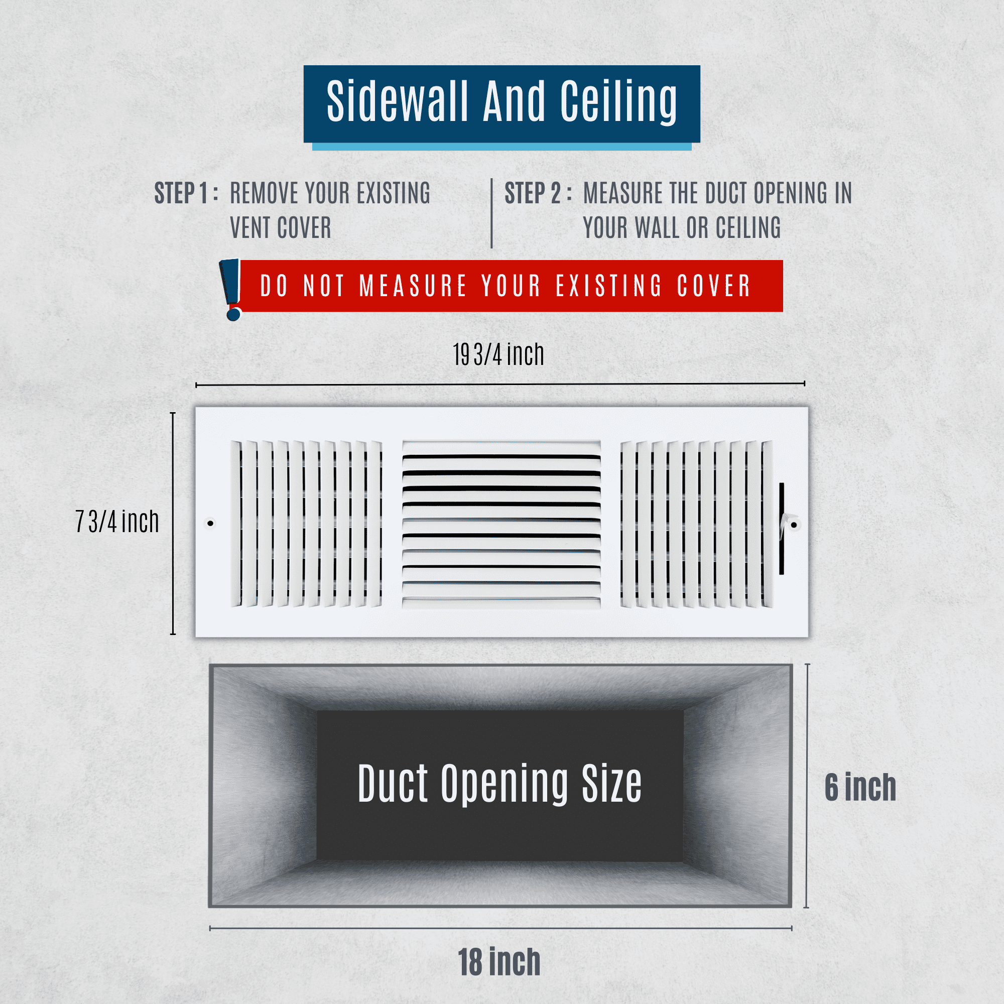 [2 Pack] Fits 18x6 Duct Opening 3 WAY Steel Air Supply Diffuser by Handua | Register Vent Cover Grill for Sidewall and Ceiling | White | Outer Dimensions: 19.75" X 7.75"