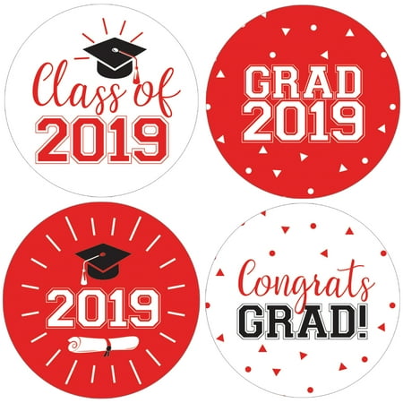 Hannah Montana Stickers Party Favors Red Graduation Party Stickers | 40 count | 1 3/4 inch | Class of 2019 Favor Labels ()
