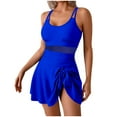thumbnail image 2 of UPPADA Women One Piece Swimsuit Dress Halter Wrap Bathing Suit Ruched Retro Swimdress Bathing Suit V Neck A Line Skirt Crossover Modest Bathing Suits Clearance Blue,Xl, 2 of 6