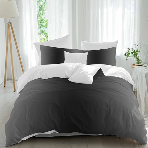 3 Piece Black Grey Ombre Duvet Cover Set Twin Size, Microfiber Comforter/Quilt Cover with Corner Ties and 2 Pillowcases, Gradient Contemporary Abstract Art All Season Soft Bedding with Zipper Closure