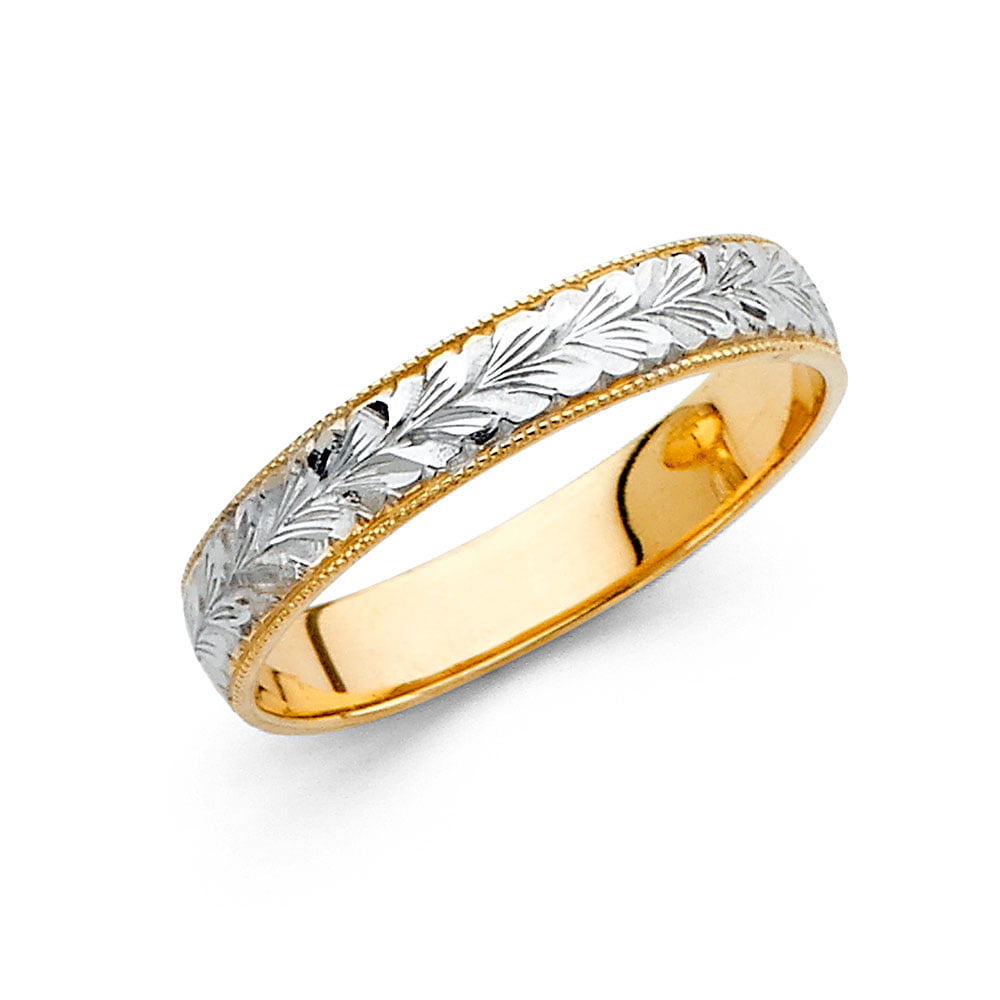 FB Jewels 14k Gold Round Cubic Zirconia Yellow Ring 6MM Diamond-Cut Anniversary Wedding Band 