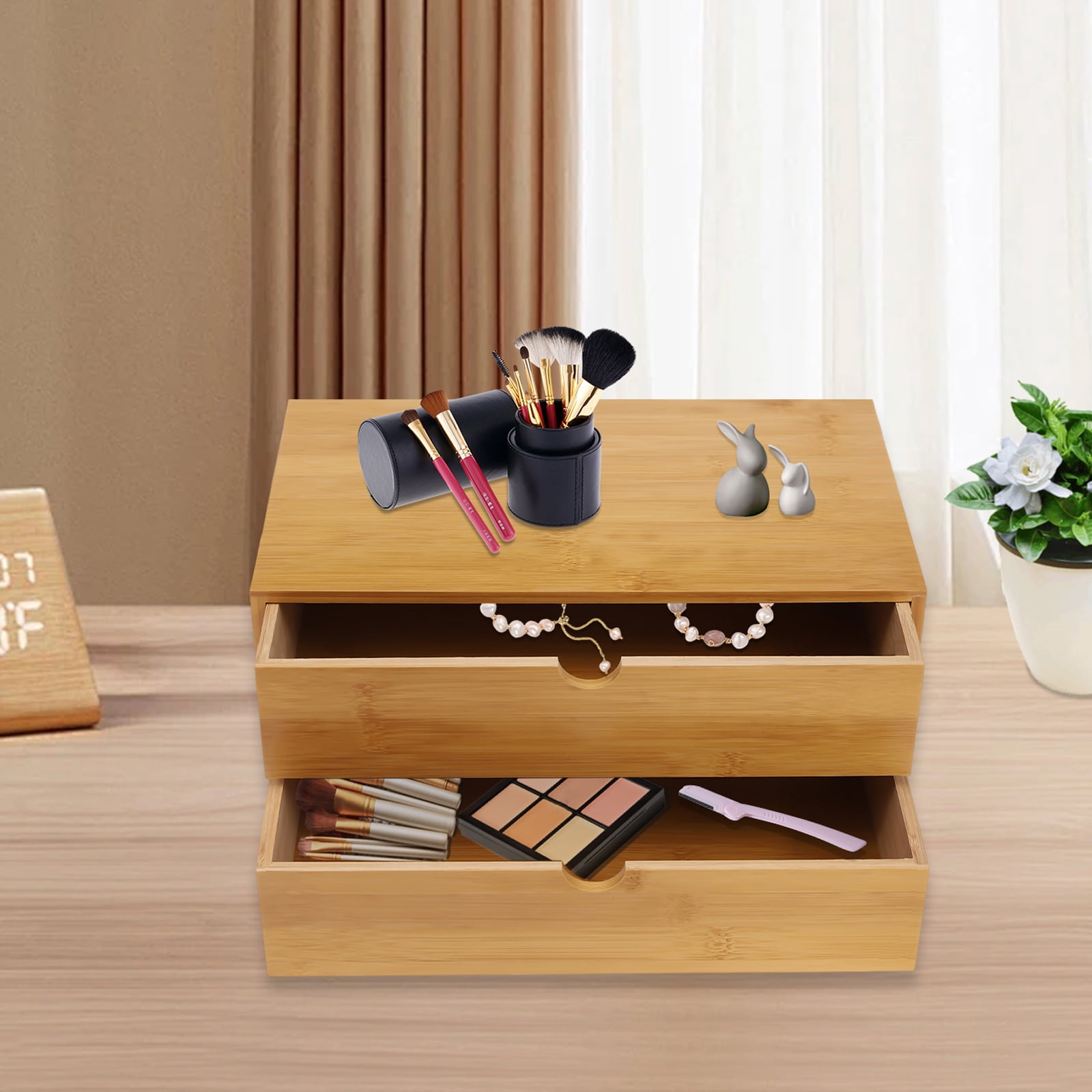 Peakora Wood Desk Organizer Mini Bamboo Desk Drawer Tabletop Storage Organization Box for Office Home Toiletries Supplies, No Assembly Required
