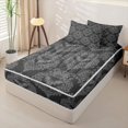 thumbnail image 2 of Homewish Gothic Halloween Bat Damask Zipper Twin Comforter Sets with Fitted Sheet and 2 Pillowcases,Vintage Damask Print Zipper Bedding Set,Black Gray,Black Reversible,4-Piece, 2 of 7