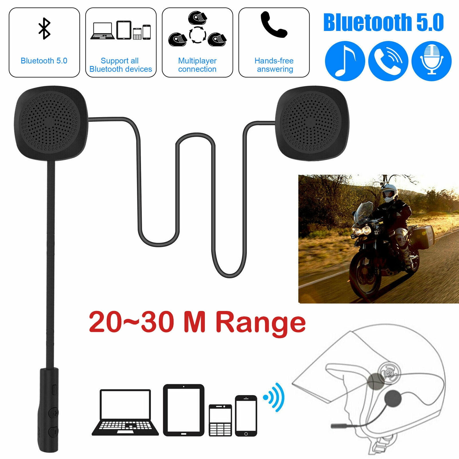 Handsfree Motorcycle Helmet Wireless BLT5.0 Headset Earphone w/Mic Great Sound 