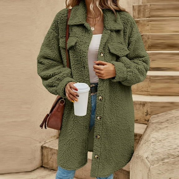 Sakmal Zip Up Womens Coats Plus Size Sherpa Fleece Jackets Long Green Womens Jackets with Pockets