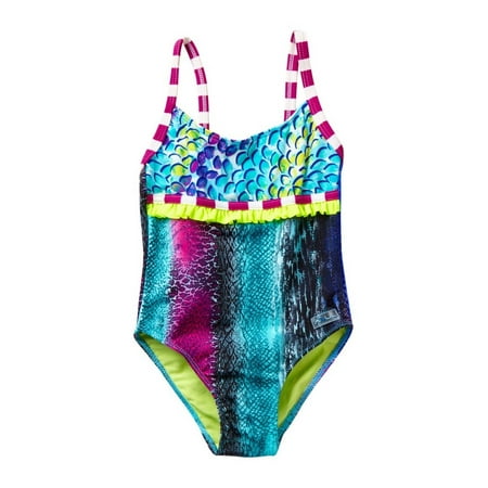 Trim 1 Piece - Azul Baby Girls Turquoise Ruffle Trim In The Mix One Piece Swimsuit