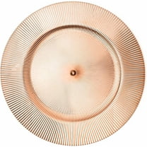Simply Elegant Stripe Etched Plastic Charger Plate | Service Plate for Parties, Dinner, Weddings, Quinceaneras and Events | 13 inch Diameter | Rose Gold- Gloss Finish | Set of 12