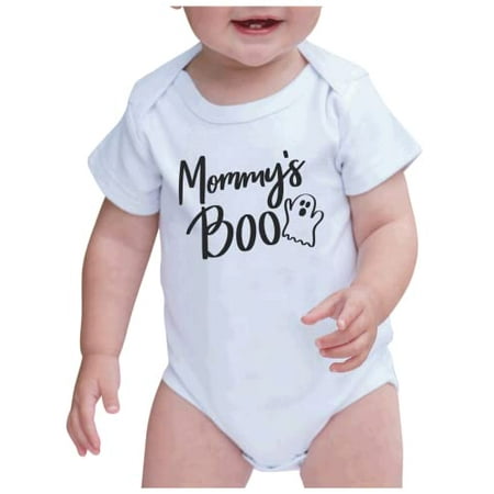 

7 ate 9 Apparel Kids Happy Halloween Shirts - Mommy s Boo - Funny Ghost Tee - White Onepiece 12-18 Months