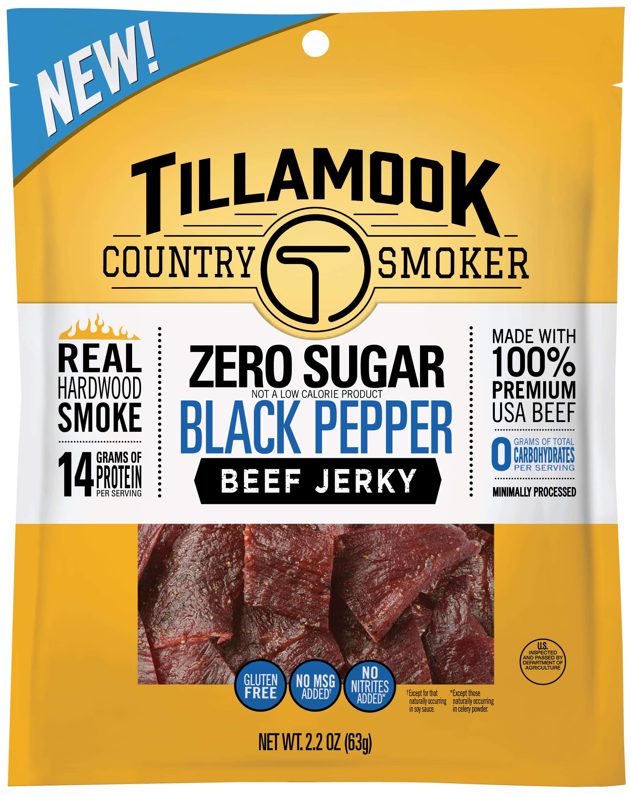 Tillamook Country Smoker Jerky, Black Pepper Beef Jerky, Zero Sugar, 2.2oz