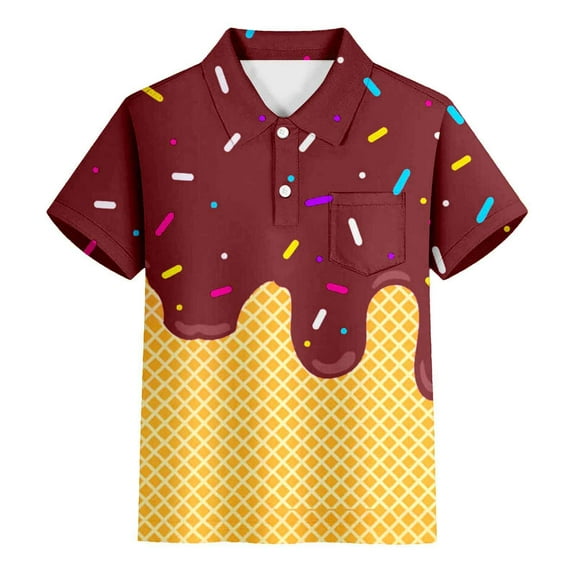 MEZZALL Kids Boys Girls Polo Shirts Ice Cream Print Teen Holiday T Shirt Short Sleeve Summer Casual Tops With Pocket Leisure