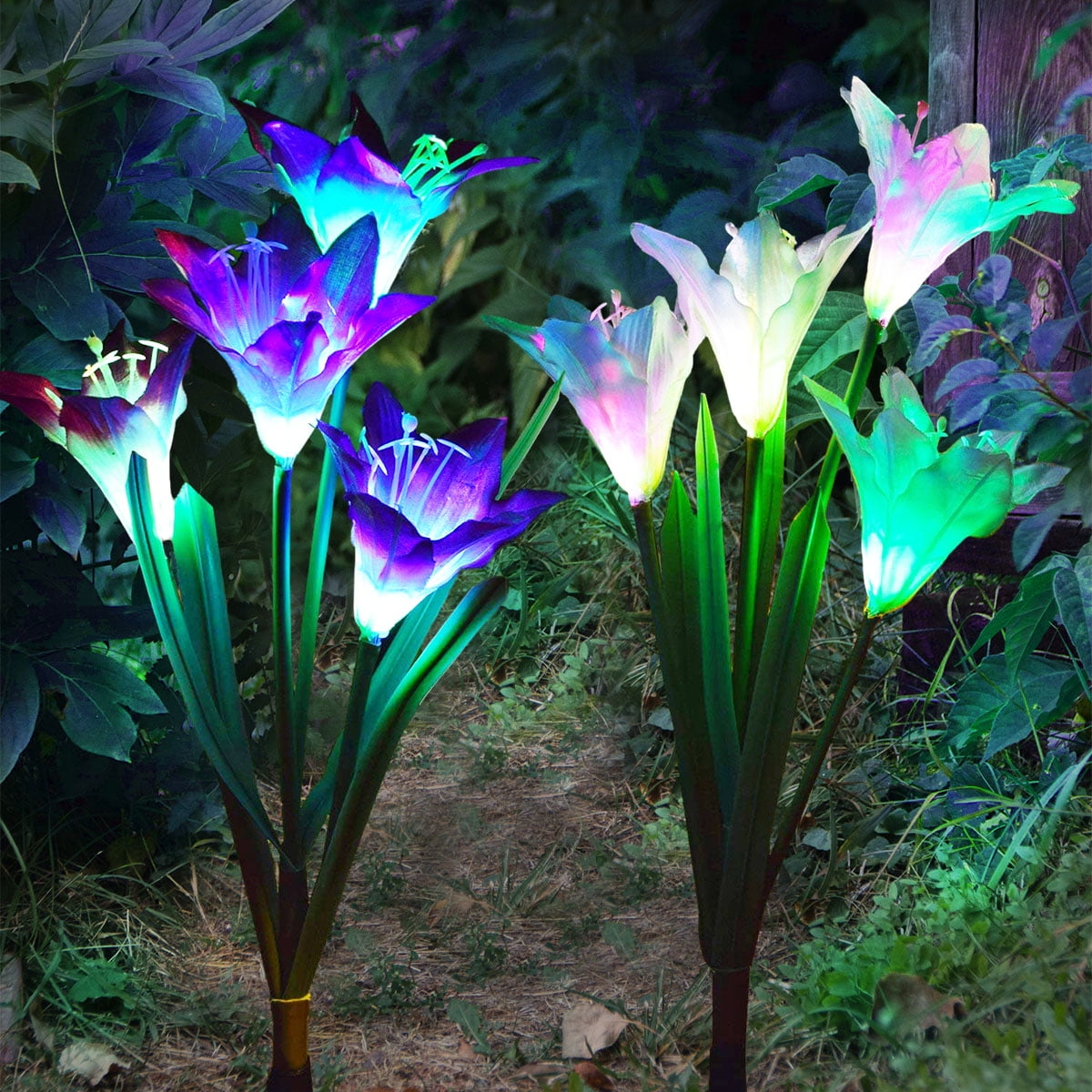 Outdoor Solar Garden Stake Lights 2 Pack Solar Powered Lights with 8 Lily Flower, Multicolor