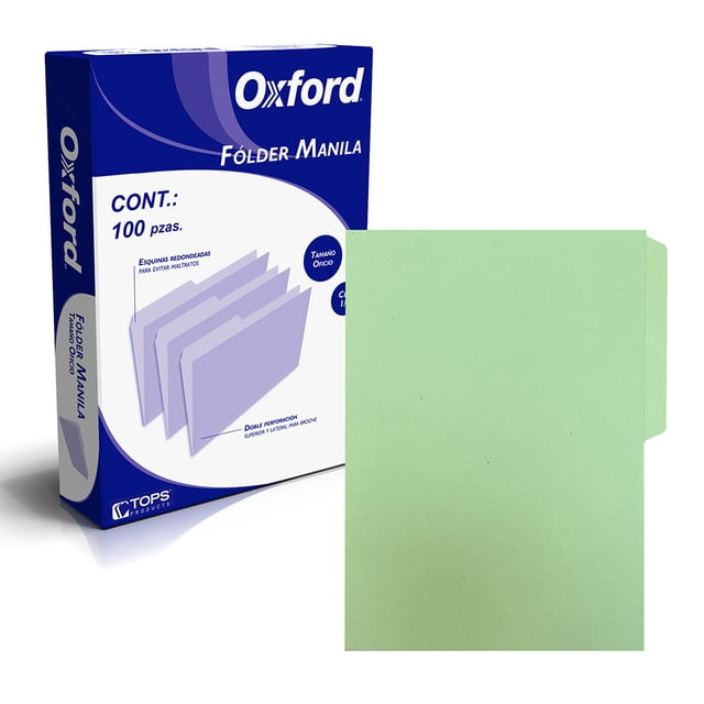 Fólder Manila Oxford, Tamaño Oficio, Ceja 1/2, Verde, 100% reciclado c/100