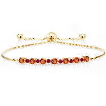 Gem Stone King 1.43 Ct Orange Sapphire Red Created Ruby 18K Yellow Gold Plated Silver Adjustable Tennis Bracelet for Women up to 9 inch