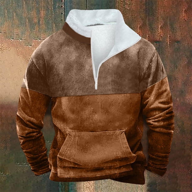 pstuiky camisas de manga larga para hombre, Sudadera informal de manga larga y cuello alto con bolsillo y cremallera de invierno para hombre camisetas de hombre xxxxl