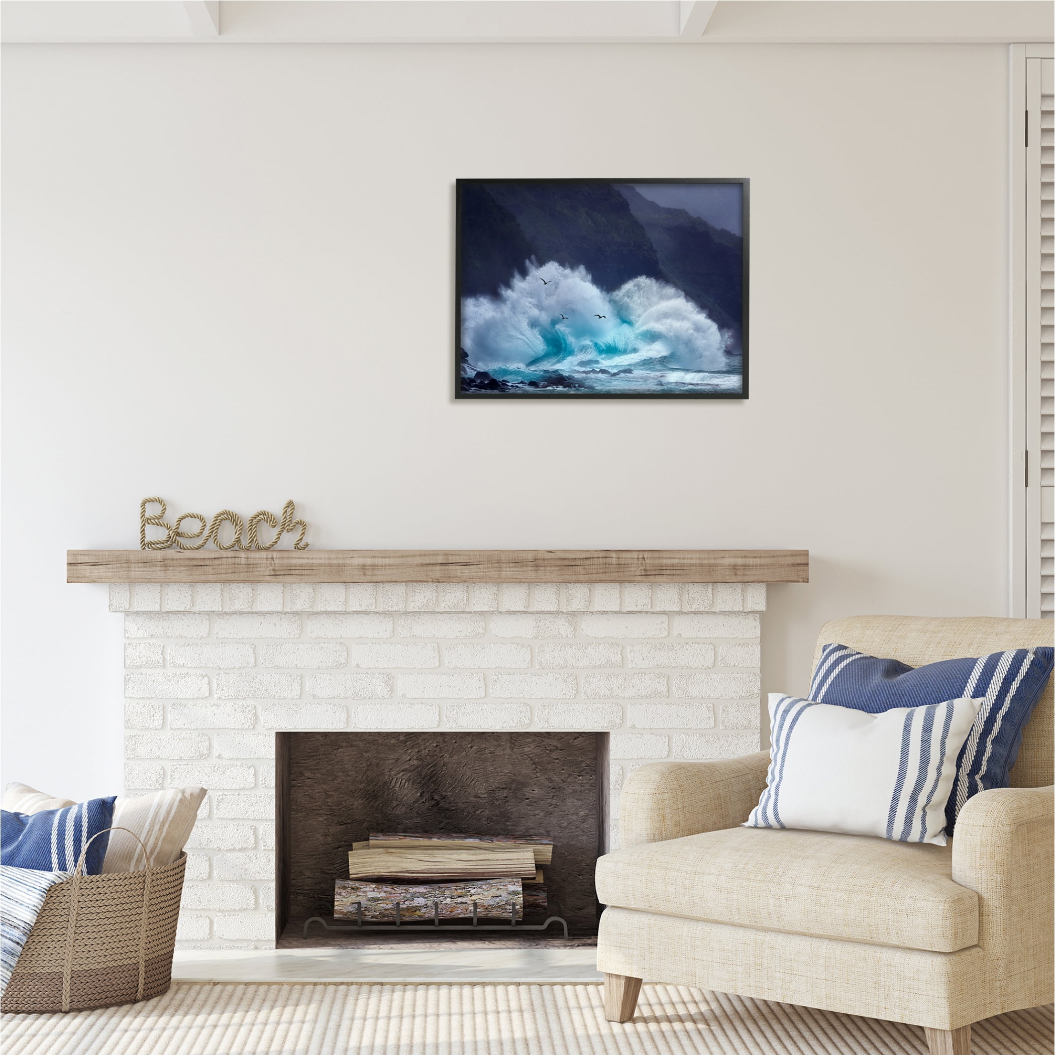Stupell Industries Tsunami Waves Landscape Nature Photography Black Framed Art Print Wall Art, 30 x 24