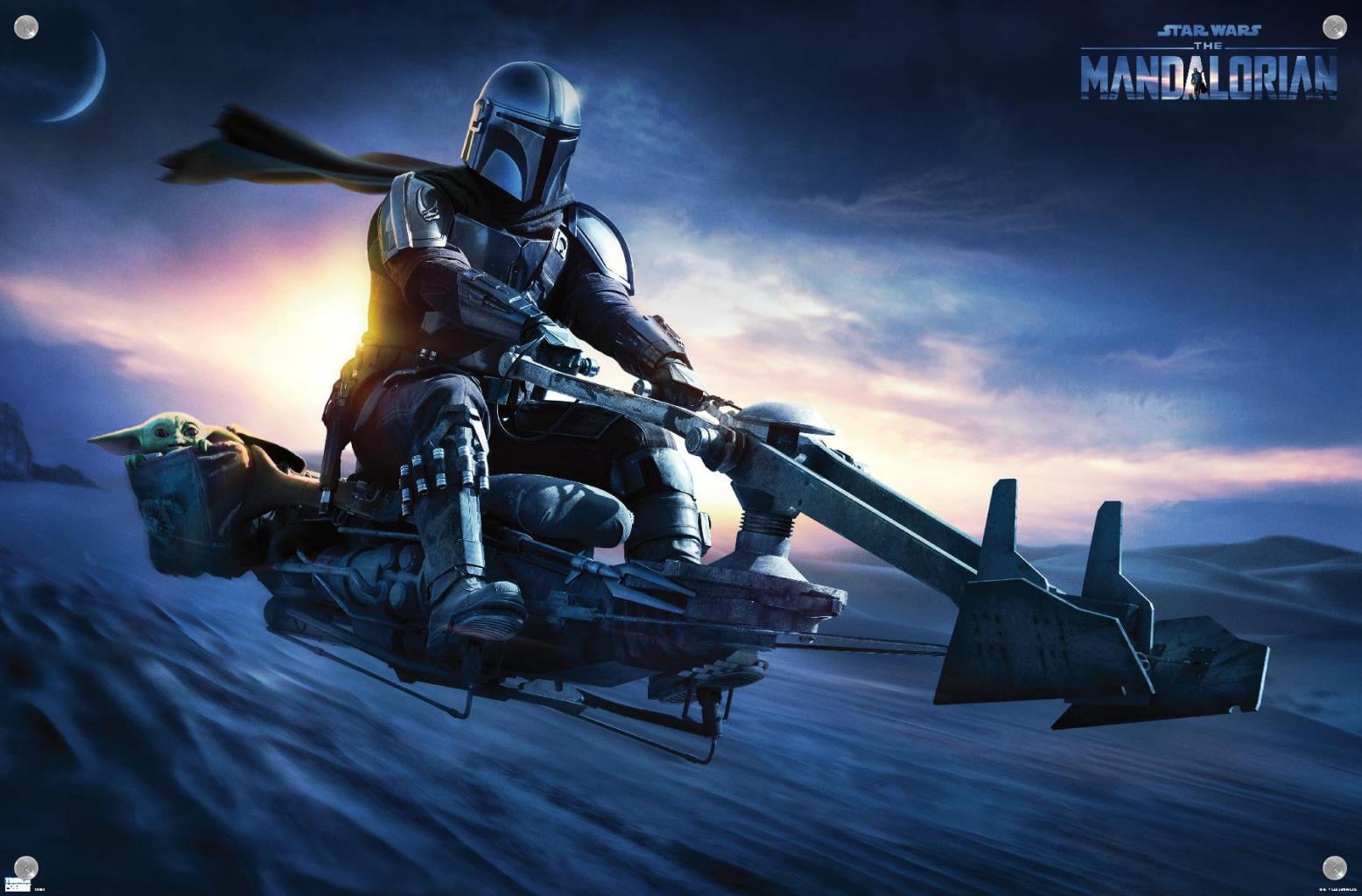 Star Wars: The Mandalorian - Grogu Sunset Speeder Wall Poster with Pushpins, 14.725" x 22.375"