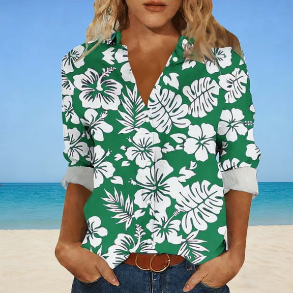 Ounisa Hawaiian Shirts for Women Tropical Shirt Summer Beach Button Down Short Sleeve Blouses Floral Top Aloha Luau Outfits 2026