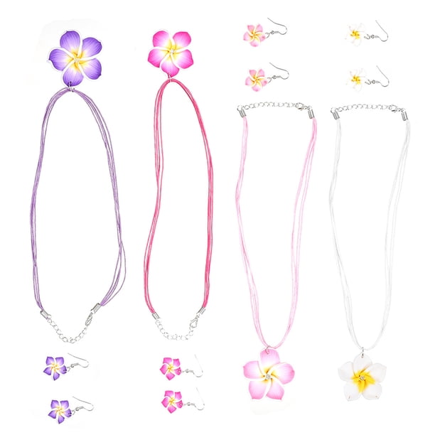 BRIGHTFUFU 4Jgo Aretes De De Arcilla Con Collar Hawaiano Para Reuniones Y Eventos Tropicales
