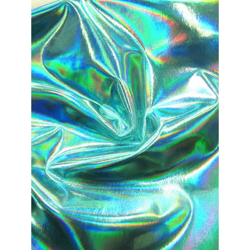 Ultra Holographic Glossy Patent Spandex Vinyl Fabric / Turquoise / Sold