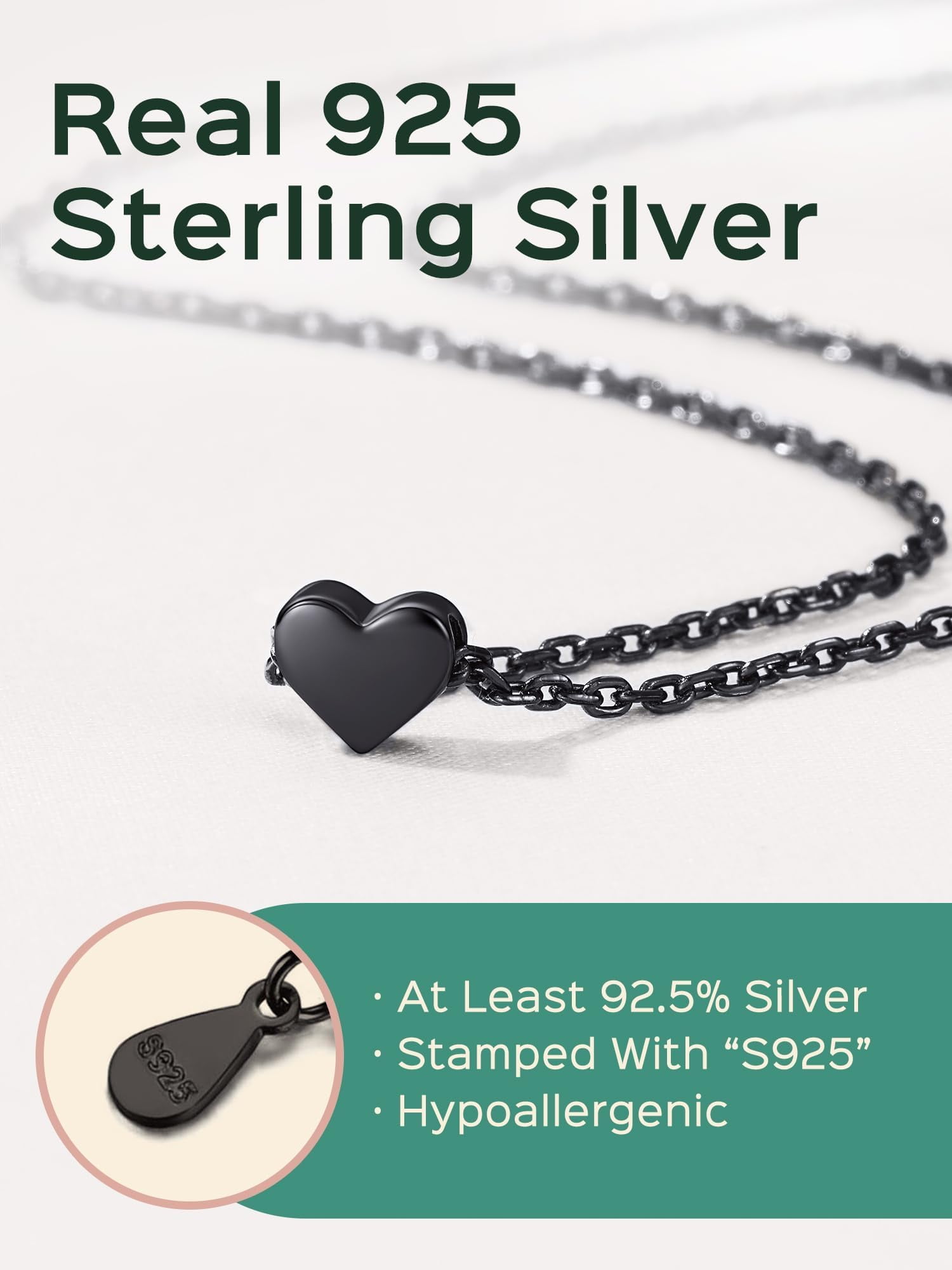 ネックレス・ペンダント VERY VINTAGE TINY BLACK SILVER HEART PENDANT NECKLACE Amazon.com: Black Heart Necklace, Tiny and Dainty Sterling