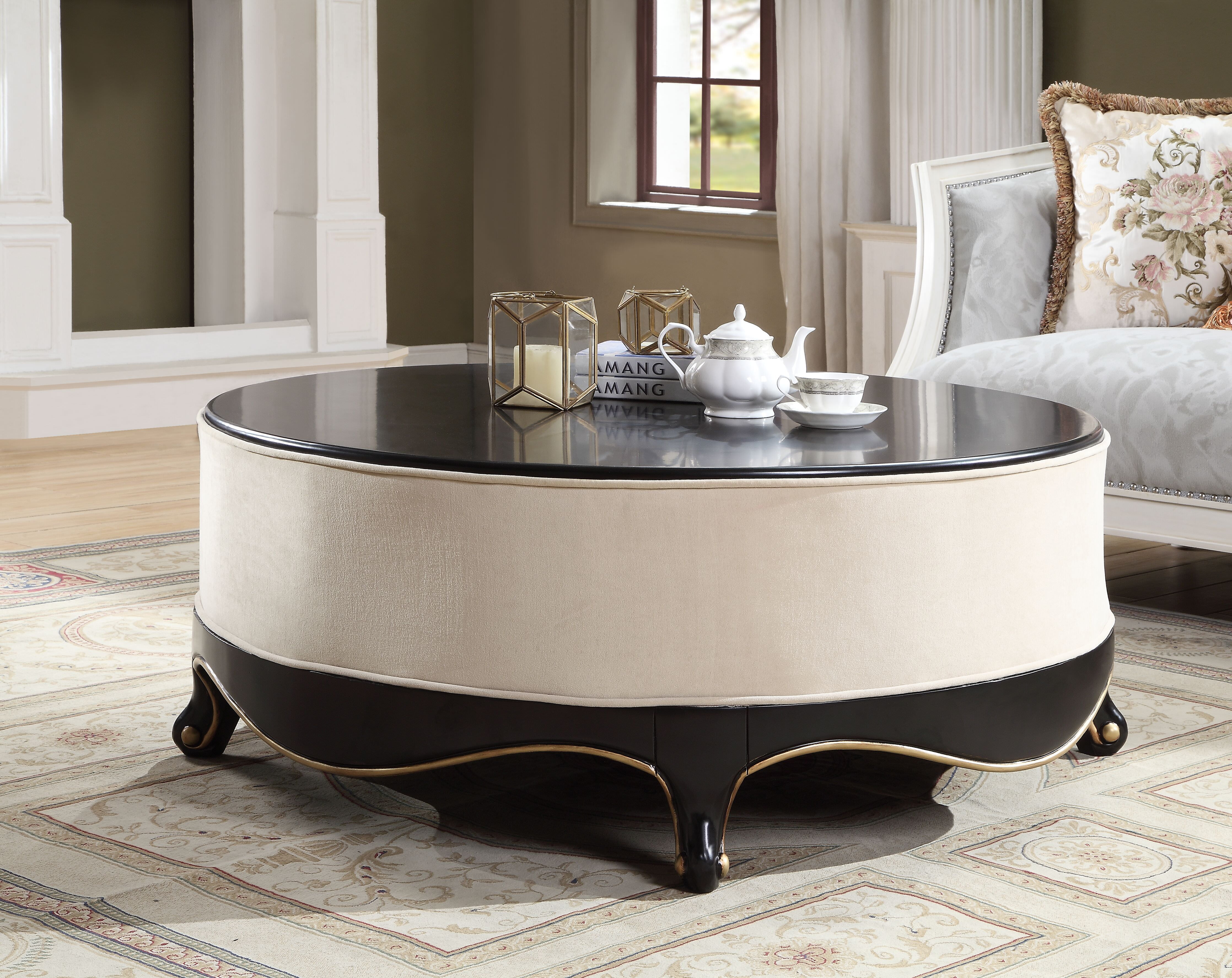 Acme Sheridan Cocktail Table in Cream Fabric and Black