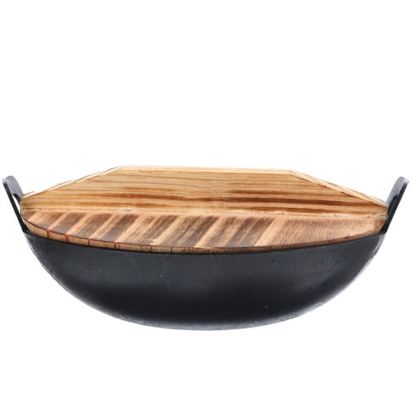 Mini Amphora Wok Pre- Seasoned Cast Pan Miniature Pots and Pans Work Pretend Wrought Iron Wooden Griddle