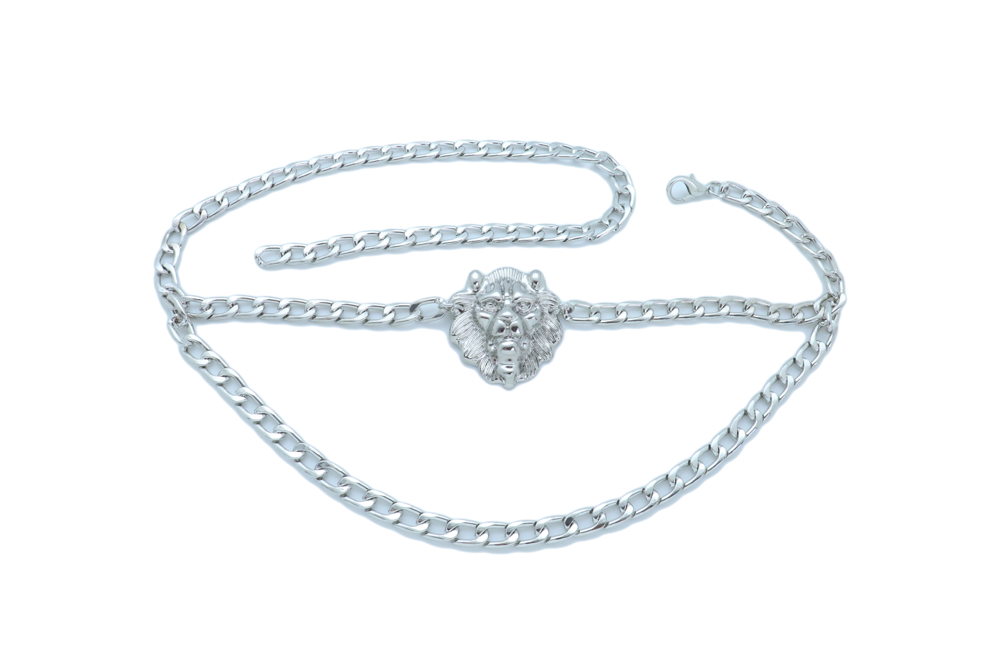 Women Bling Lion Head Charm Belt Waist Hip Silver Metal Chain XL XXL